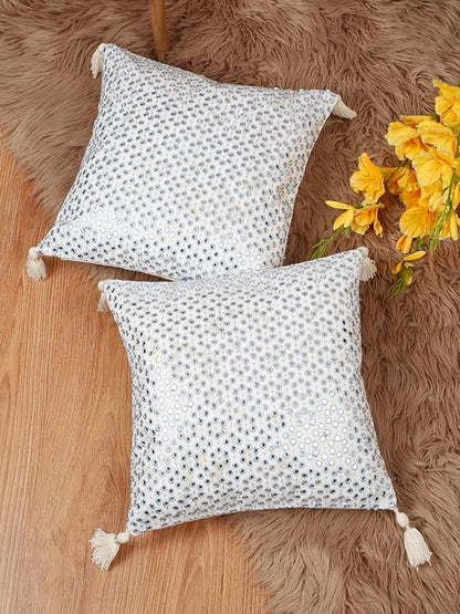 Mirror Work Blue Cushion Cover