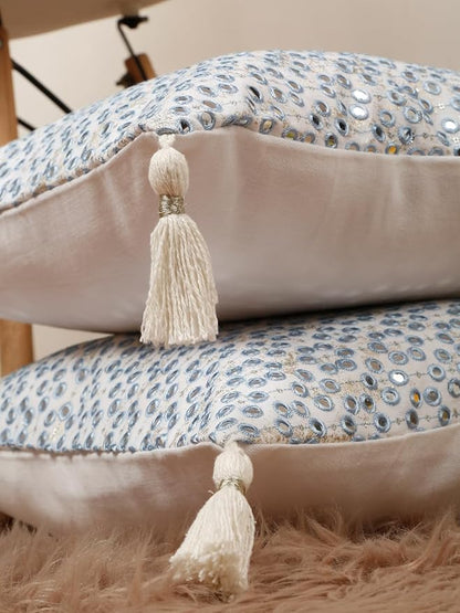 Mirror Work Blue Cushion Cover