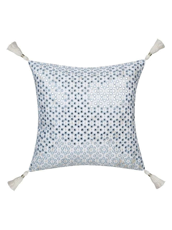 Mirror Work Blue Cushion Cover