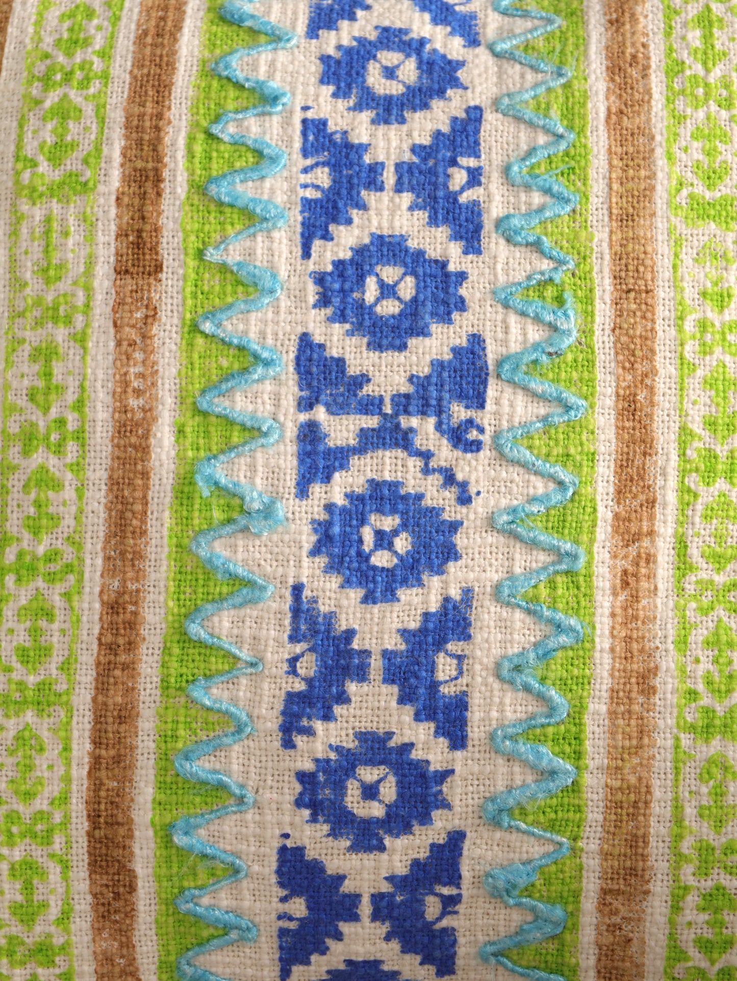 Blue & Green  Boho Hand Block Printed & Embroidered Cushion Cover