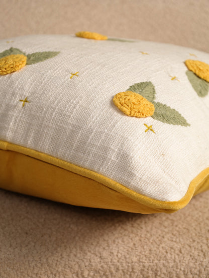 Pink & Yellow Floral Embroidered Cushion Cover