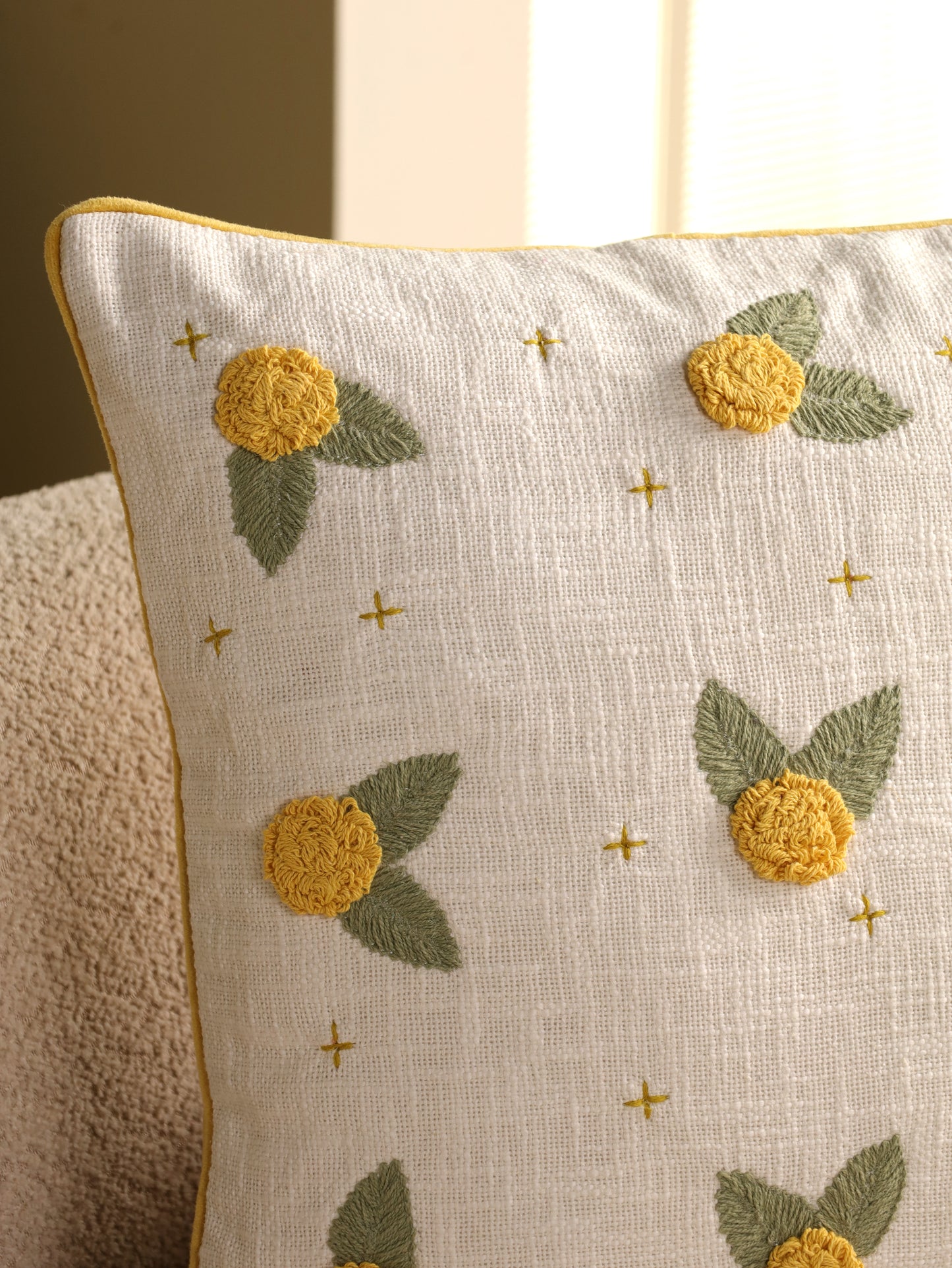 Pink & Yellow Floral Embroidered Cushion Cover