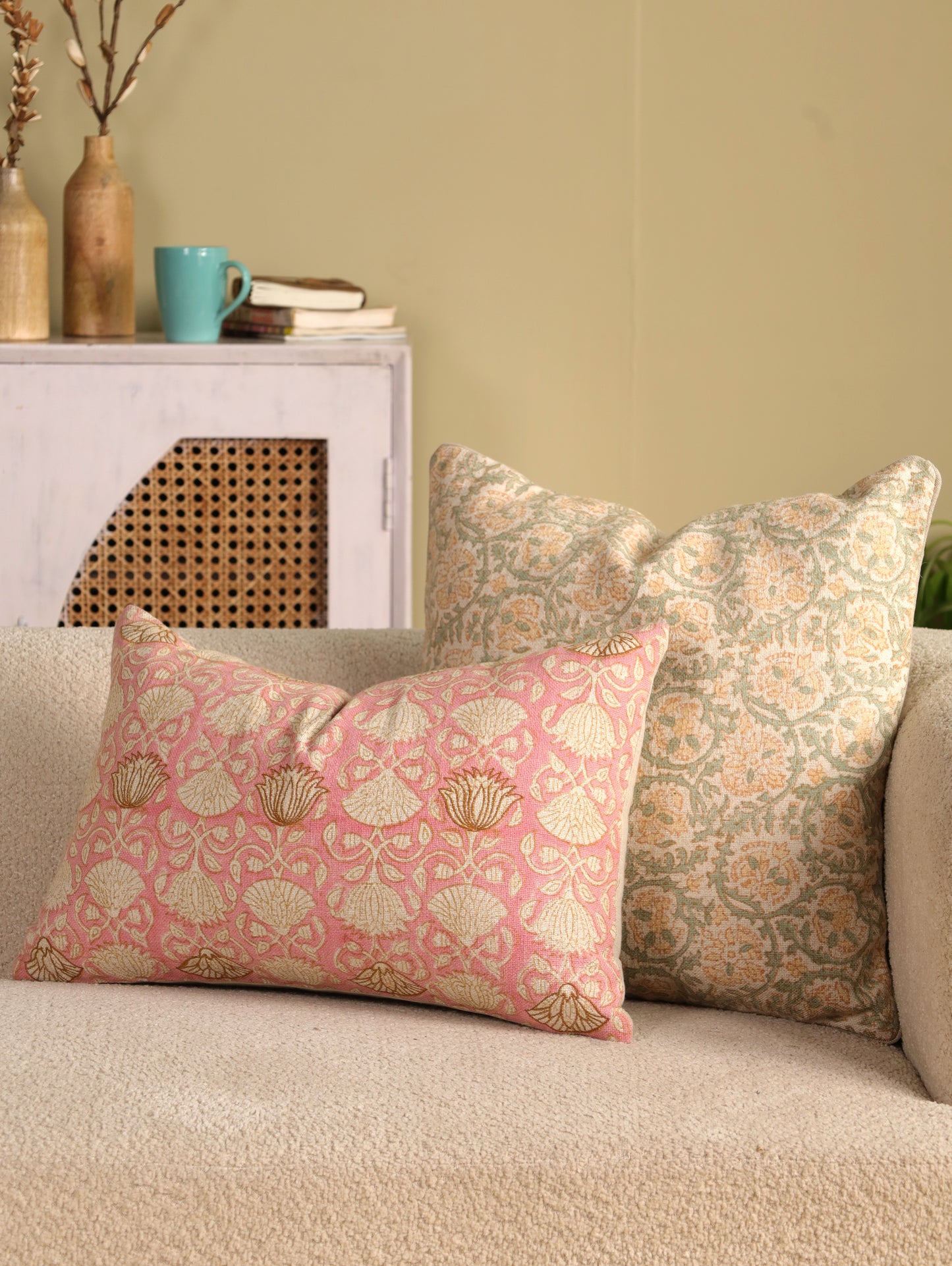 Hand Block Floral  Printed Cushion Cover