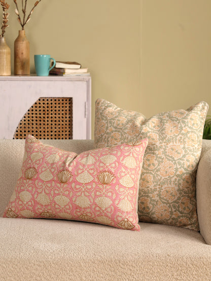 Hand Block Floral  Printed Cushion Cover