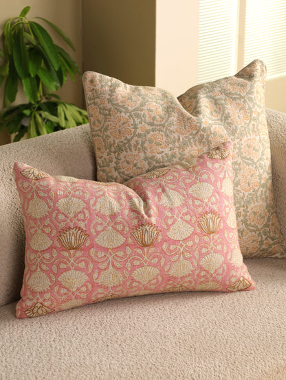 Hand Block Floral  Printed Cushion Cover