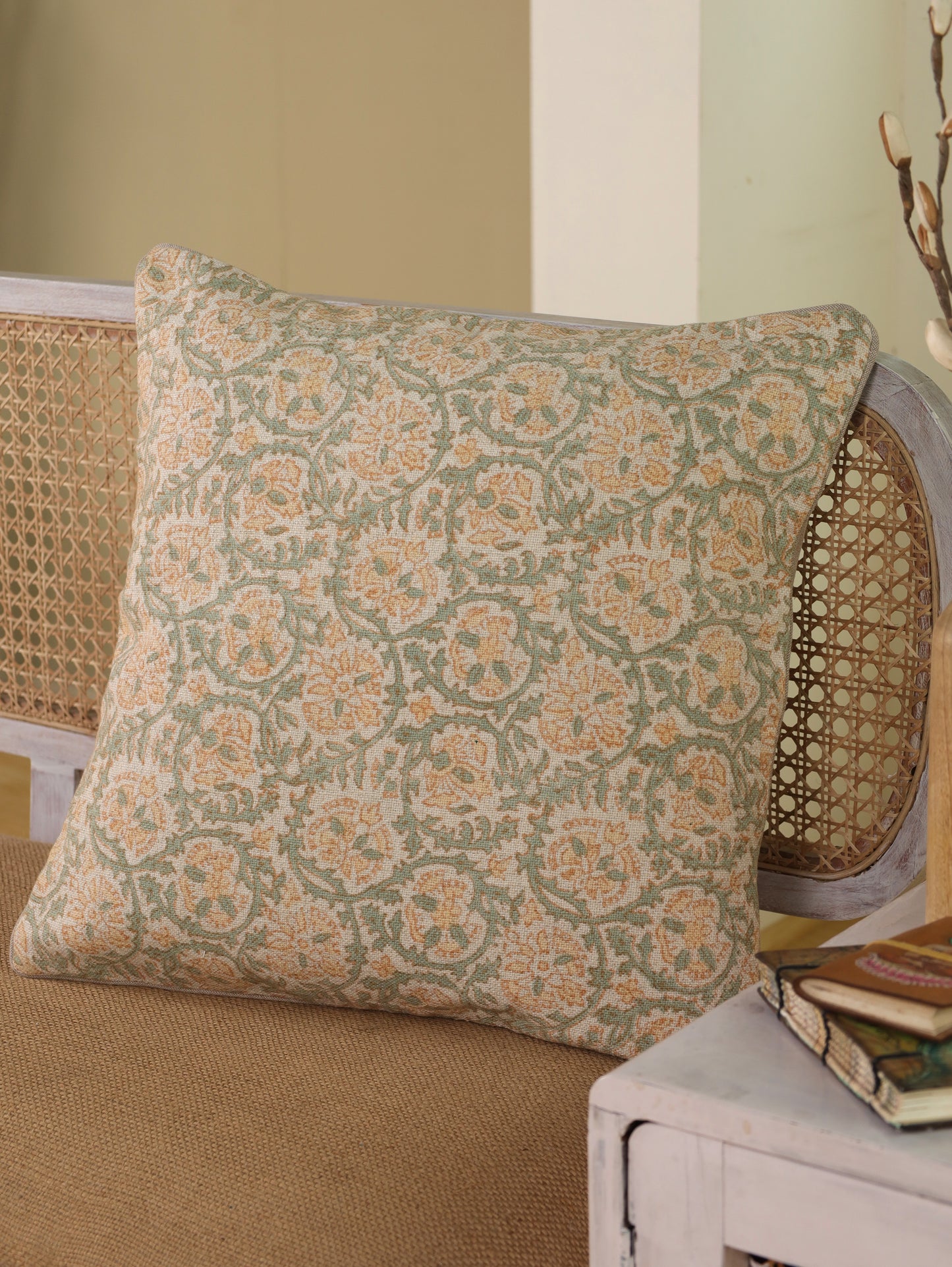 Hand Block Floral  Printed Cushion Cover
