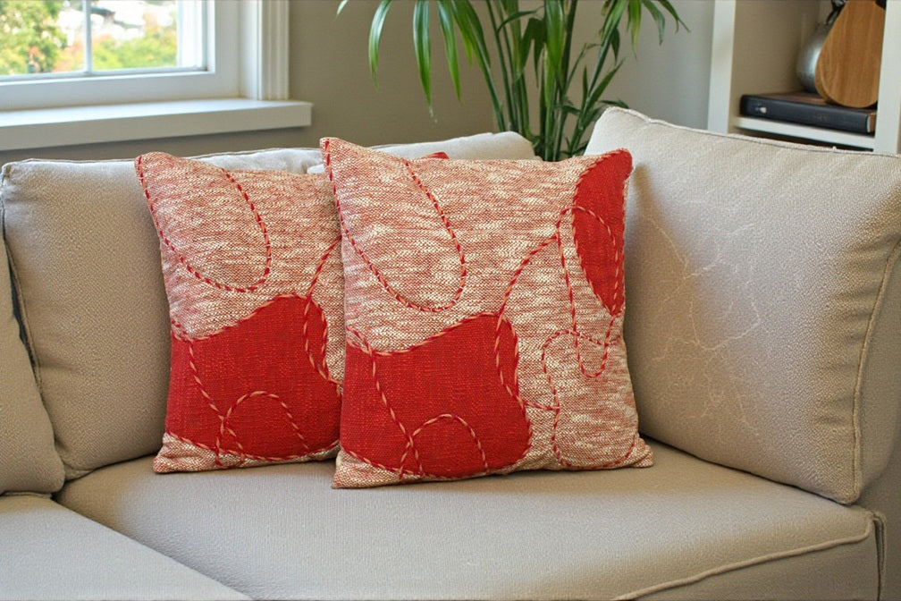 Abstract Cotton Embroidered Cushion Cover Set of 2