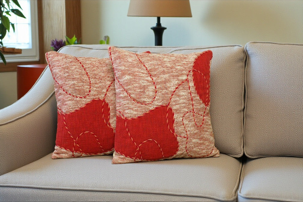 Abstract Cotton Embroidered Cushion Cover Set of 2
