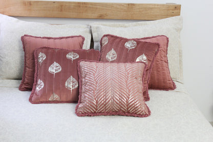 Foil Printed And Quilted Velvet Cushion Cover Set of 5