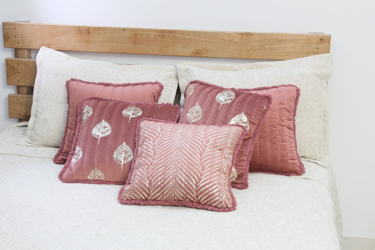Foil Printed And Quilted Velvet Cushion Cover Set of 5