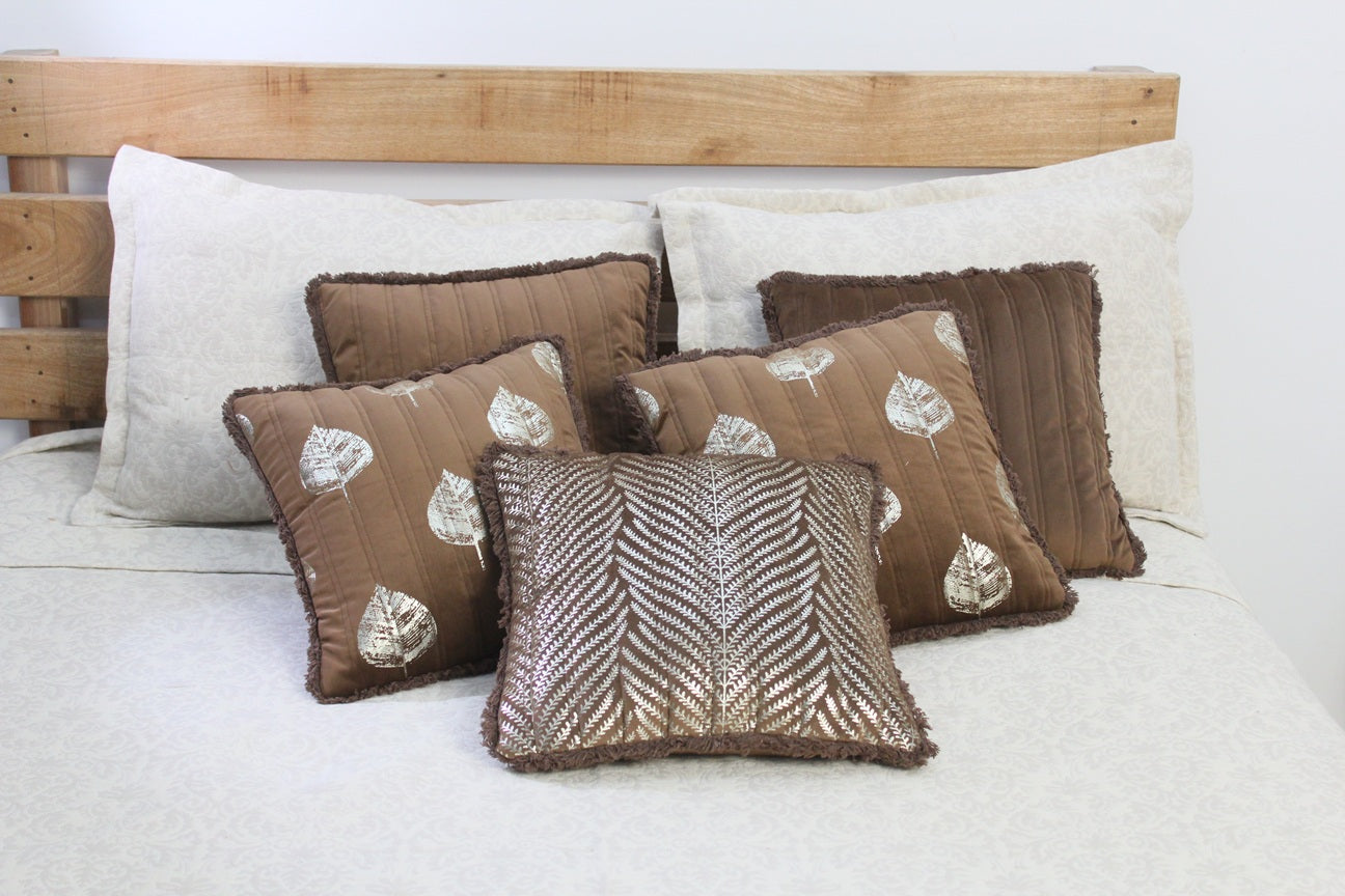 Foil Printed And Quilted Velvet Cushion Cover Set of 5