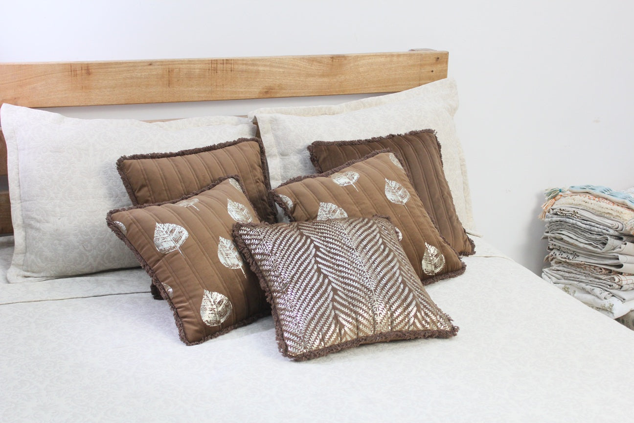 Foil Printed And Quilted Velvet Cushion Cover Set of 5
