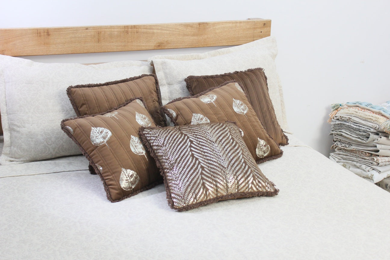 Foil Printed And Quilted Velvet Cushion Cover Set of 5