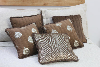 Foil Printed And Quilted Velvet Cushion Cover Set of 5