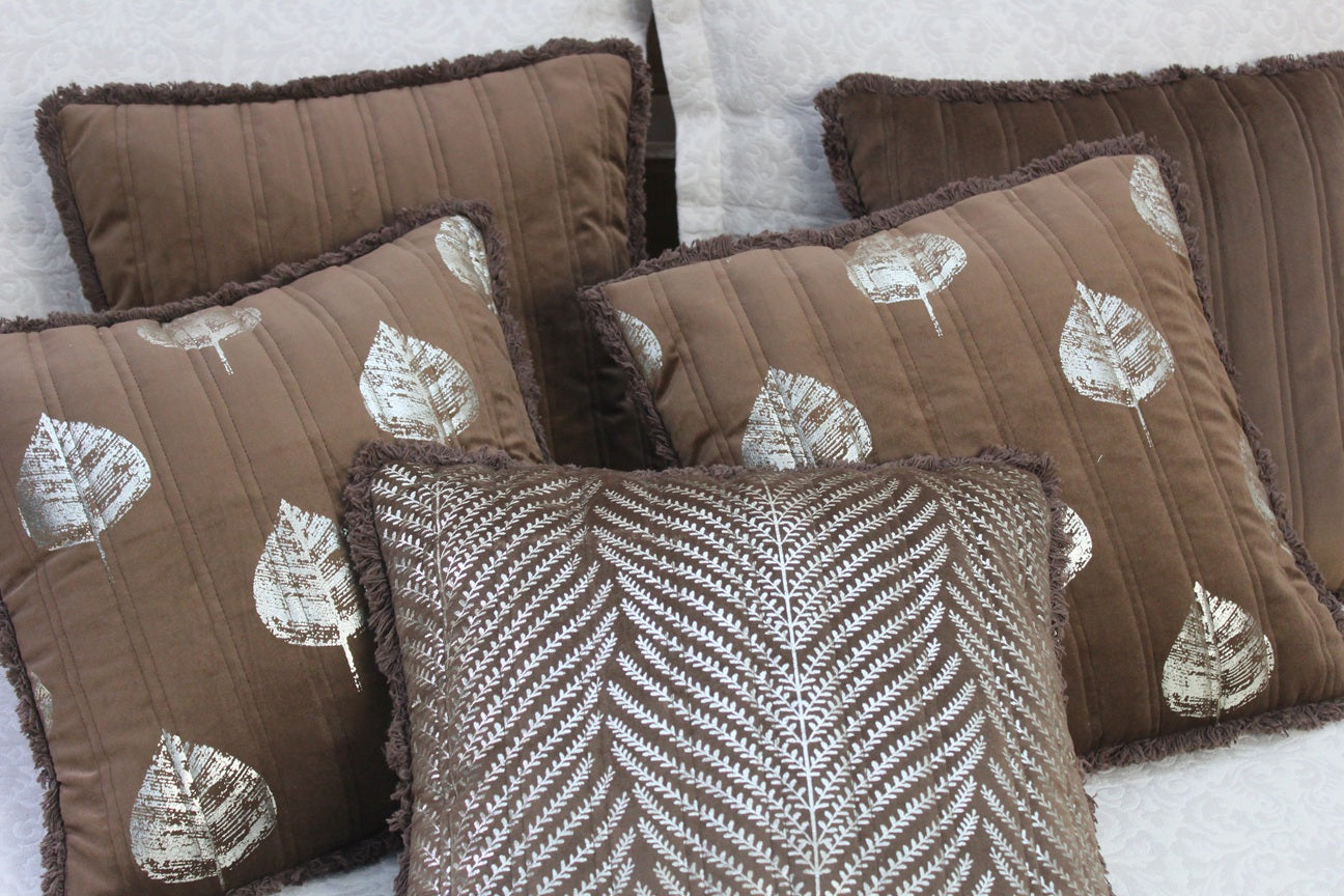 Foil Printed And Quilted Velvet Cushion Cover Set of 5