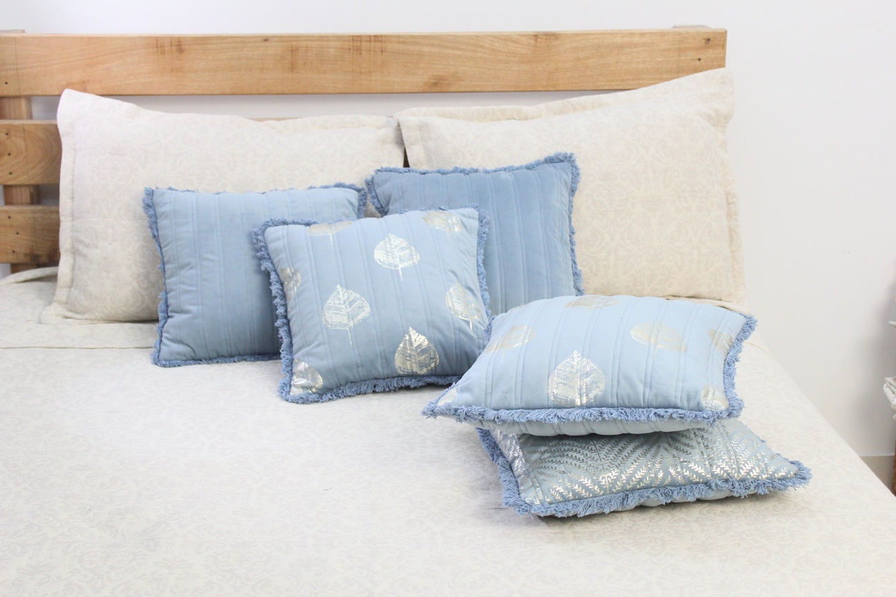 Foil Printed And Quilted Velvet Cushion Cover Set of 5