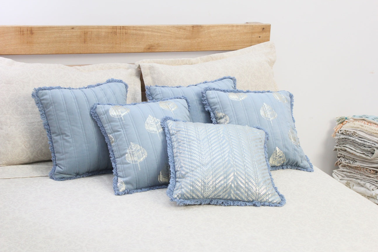 Foil Printed And Quilted Velvet Cushion Cover Set of 5