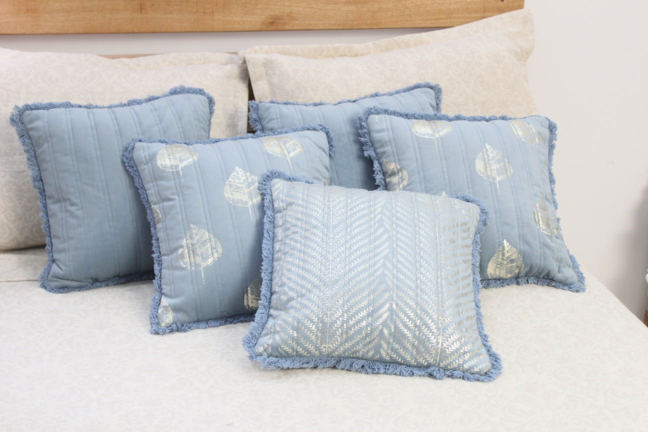 Foil Printed And Quilted Velvet Cushion Cover Set of 5