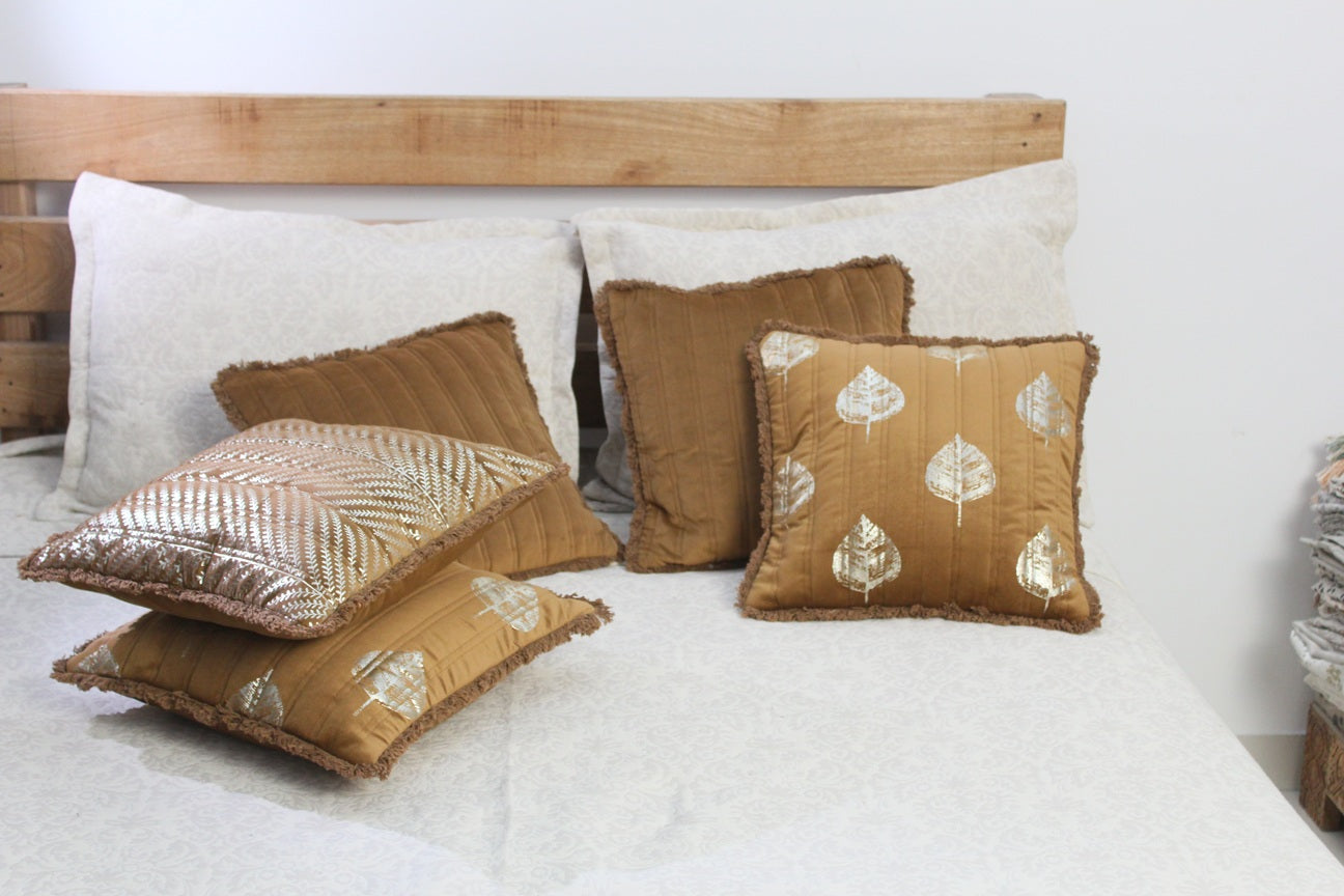 Foil Printed And Quilted Velvet Cushion Cover Set of 5