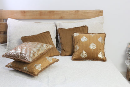 Foil Printed And Quilted Velvet Cushion Cover Set of 5