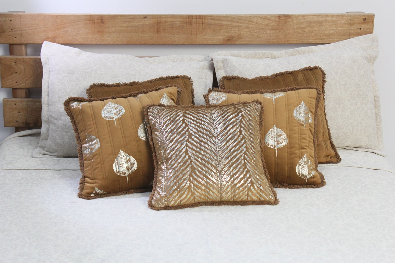 Foil Printed And Quilted Velvet Cushion Cover Set of 5