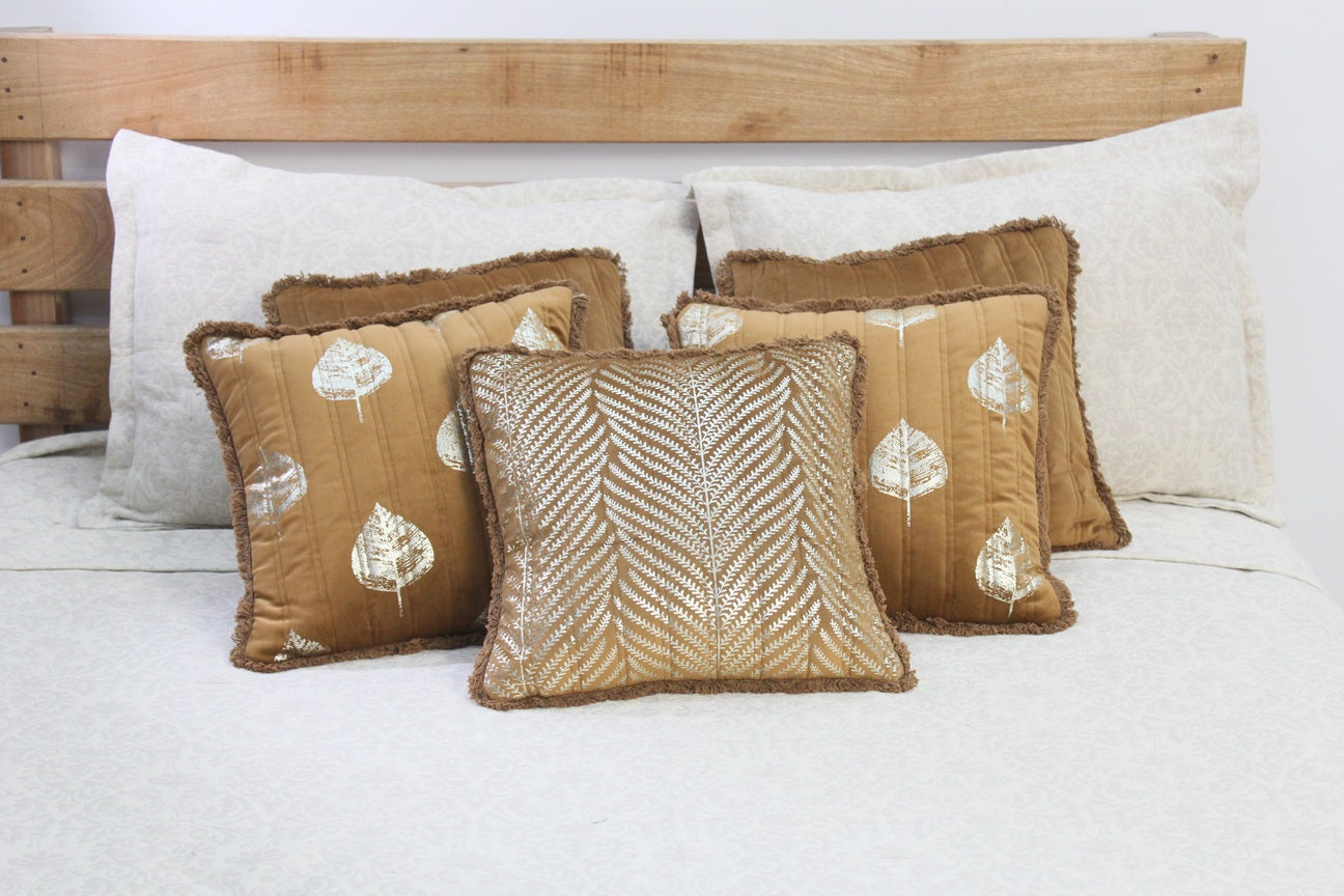 Foil Printed And Quilted Velvet Cushion Cover Set of 5