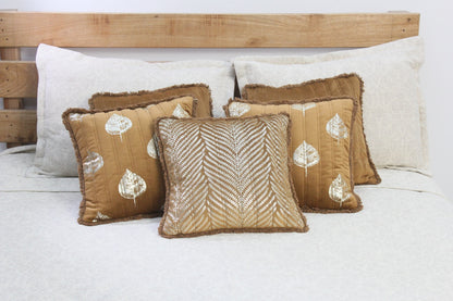 Foil Printed And Quilted Velvet Cushion Cover Set of 5