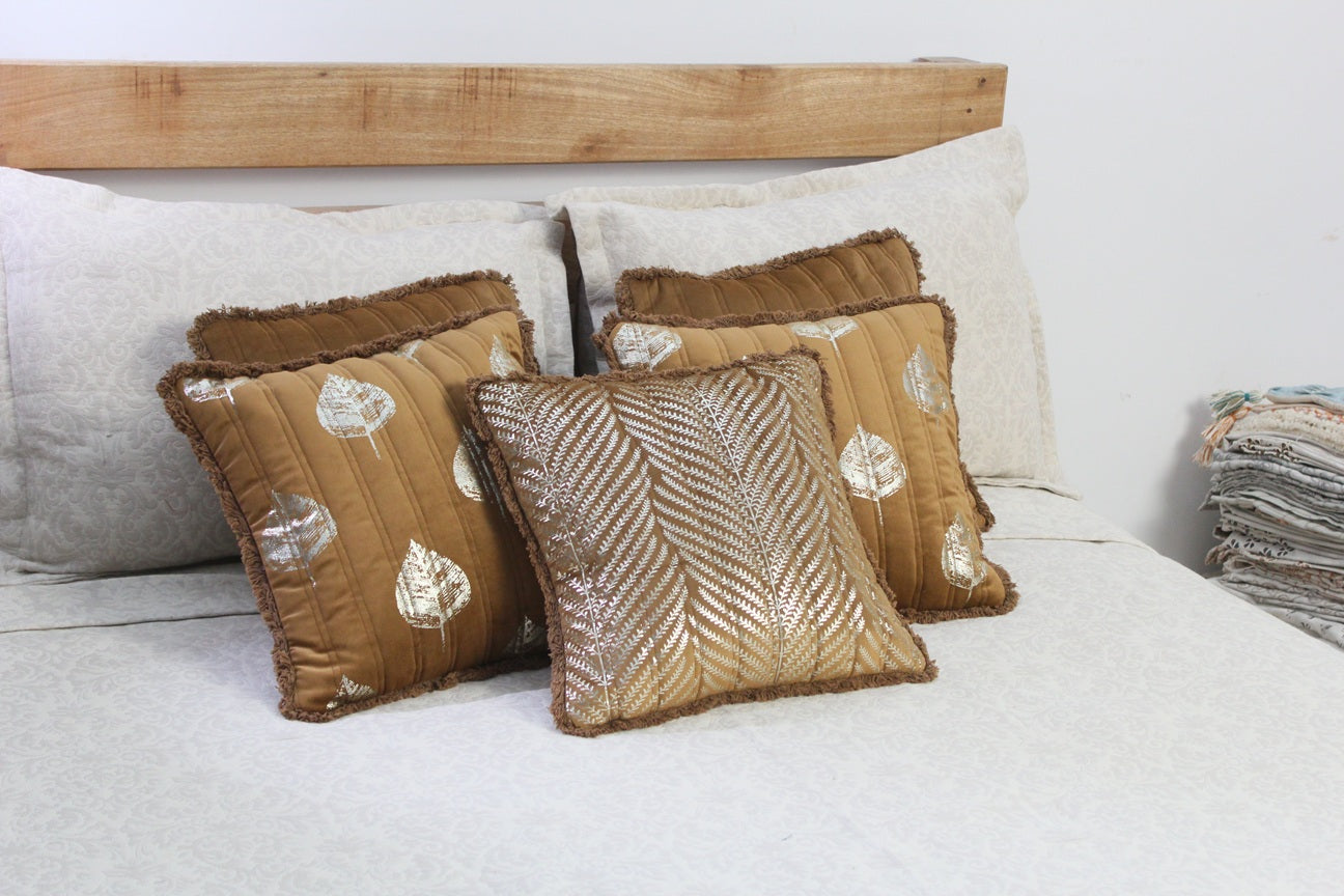 Foil Printed And Quilted Velvet Cushion Cover Set of 5