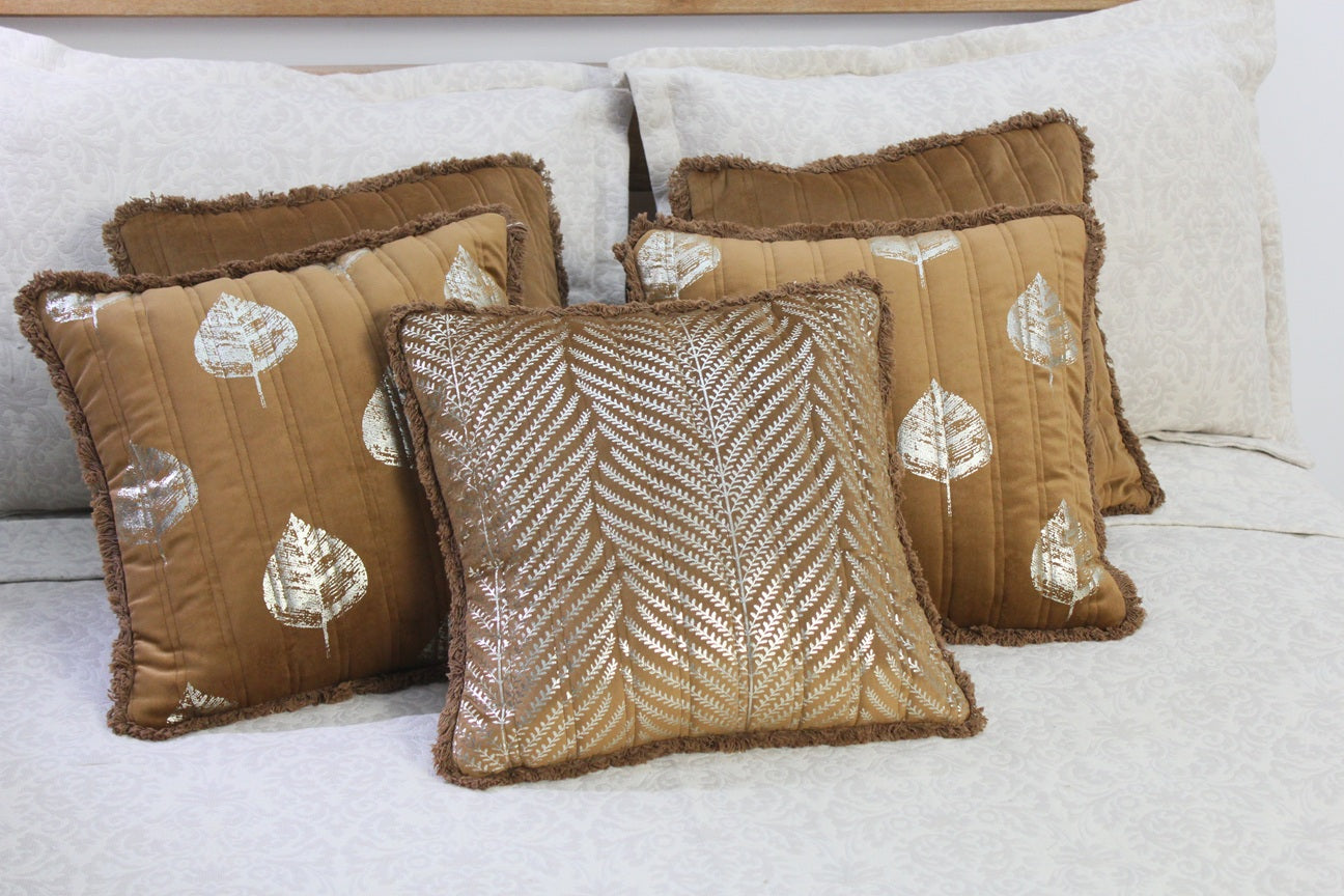 Foil Printed And Quilted Velvet Cushion Cover Set of 5