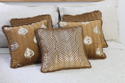 Foil Printed And Quilted Velvet Cushion Cover Set of 5