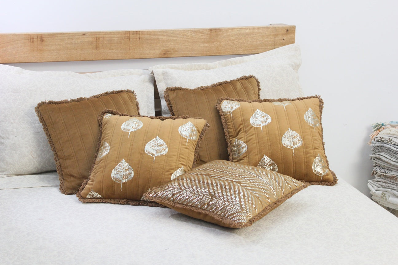 Foil Printed And Quilted Velvet Cushion Cover Set of 5