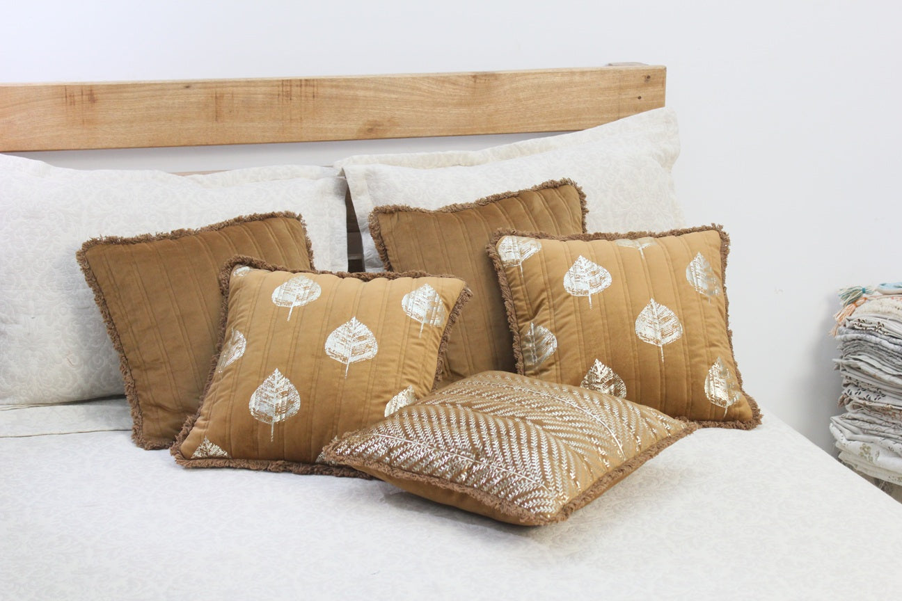Foil Printed And Quilted Velvet Cushion Cover Set of 5