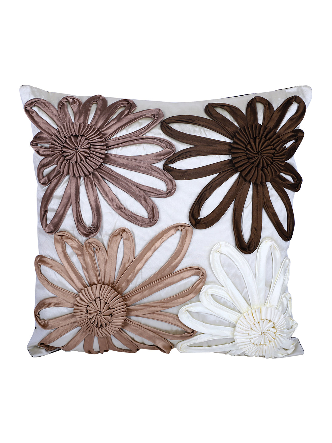 Eyda Satin Tape Ivory Color Designer Cushion Cover Set of 2-16x16 Inch