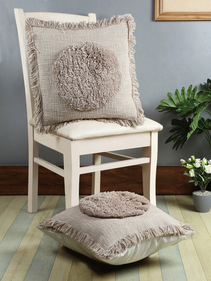 Eyda Premium Cotton Designer Light Brown Cushion Cover Set of 2-18x18 inch