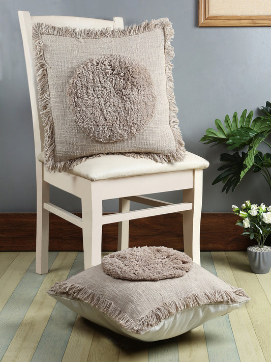 Eyda Premium Cotton Designer Light Brown Cushion Cover Set of 2-18x18 inch