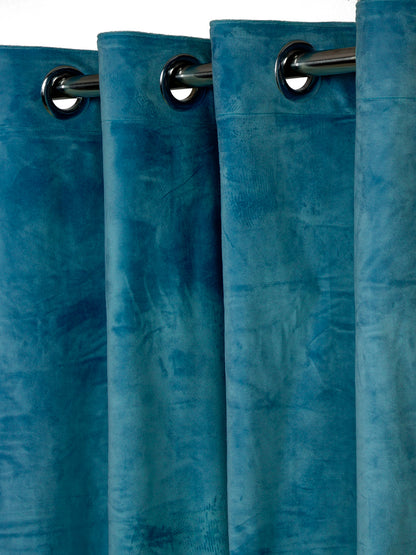 Eyda Premium Velvet Emerald Blue Color Eyelet Door Curtain- 1 Pc