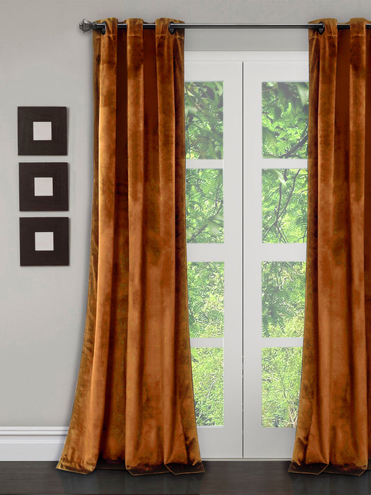Eyda Premium Velvet Rust Color Eyelet Door Curtain- 1 Pc