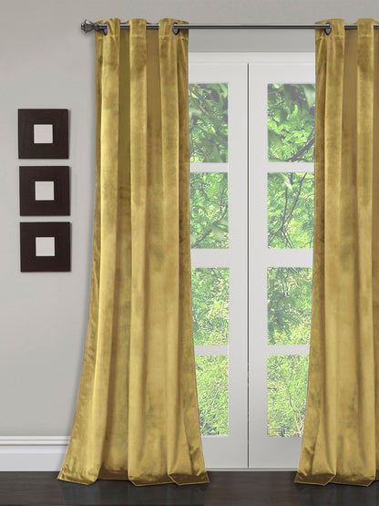 Eyda Premium Velvet Yellow Color Eyelet Long Door Curtain- 1 Pc