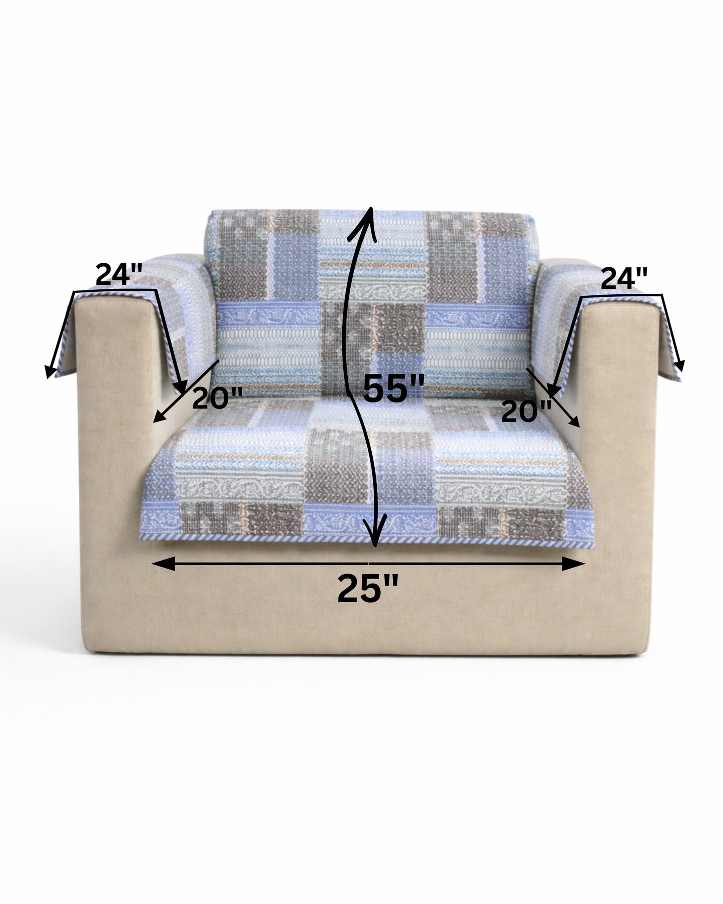 1 Seater Sofa Cover – Cotton  Patchwork Design | Anti-Slip | Washable Sofa Protector