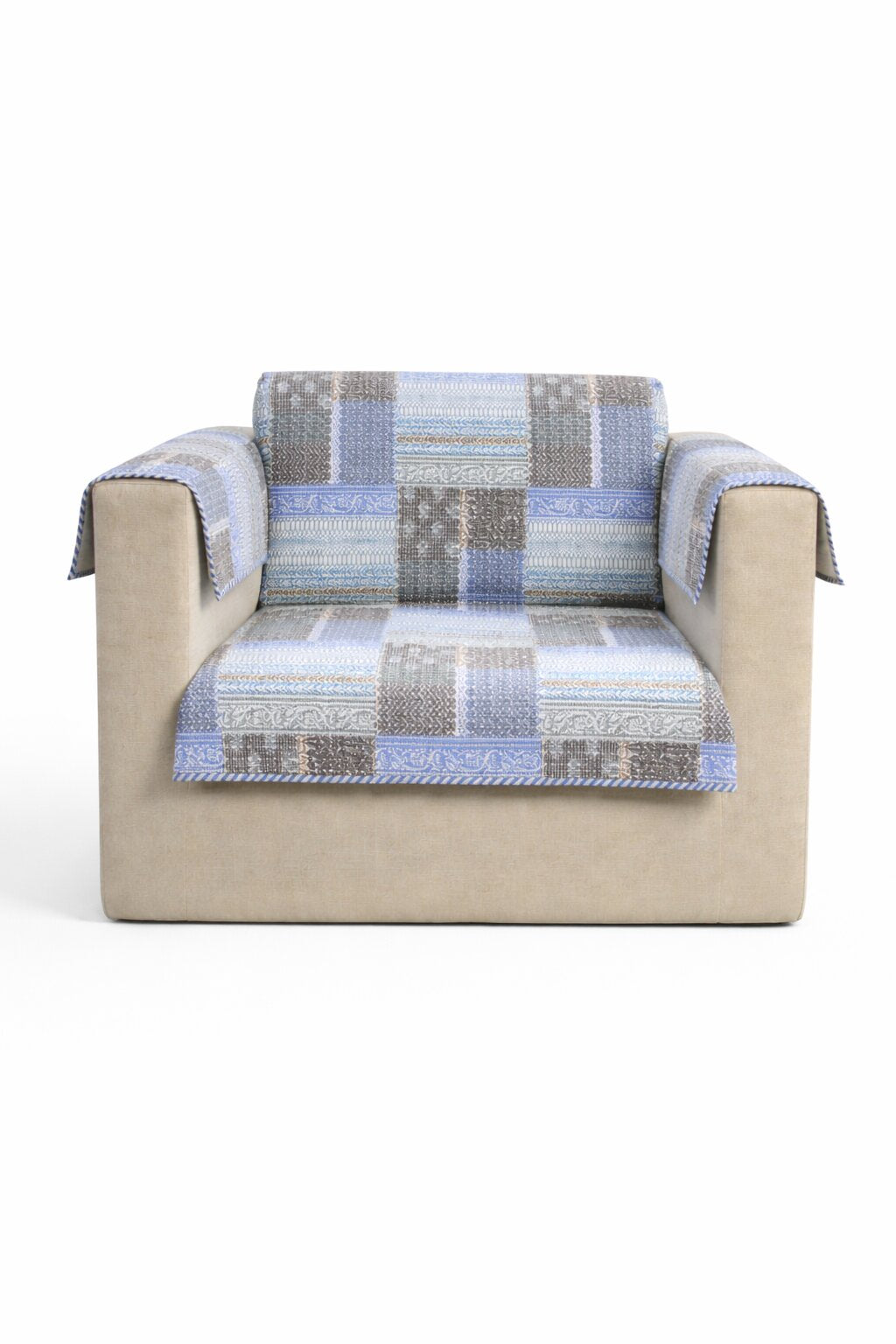1 Seater Sofa Cover – Cotton  Patchwork Design | Anti-Slip | Washable Sofa Protector