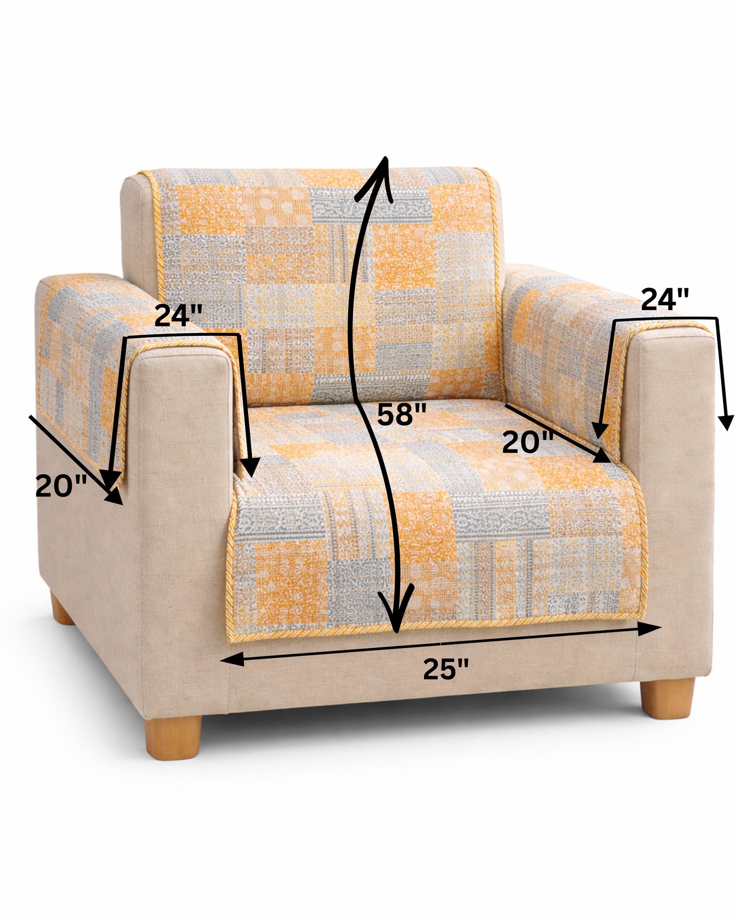 Patchwork Cotton Single Seater Sofa Cover – Yellow & Grey Jaipuri Print