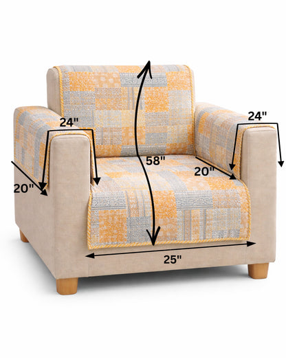 Patchwork Cotton Single Seater Sofa Cover – Yellow & Grey Jaipuri Print
