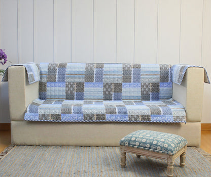 2 Seater Sofa Cover – Stretchable Patchwork Design | Anti-Slip | Washable Sofa Protector