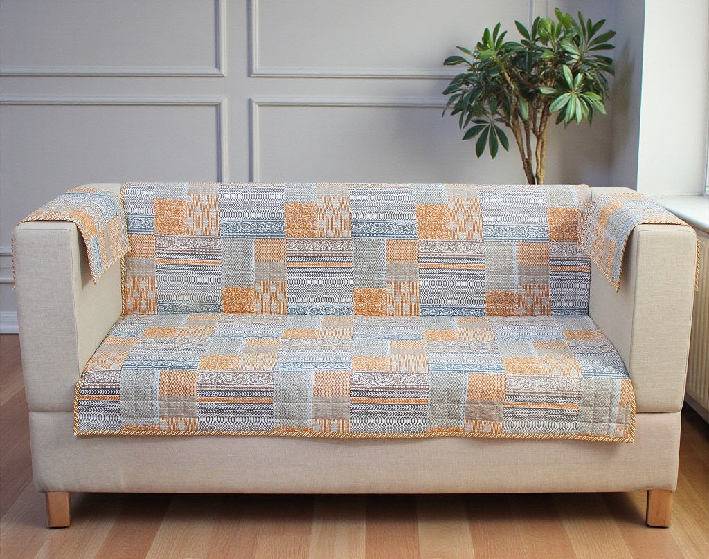 2 Seater Sofa Cover – Stretchable Patchwork Design | Anti-Slip | Washable Sofa Protector
