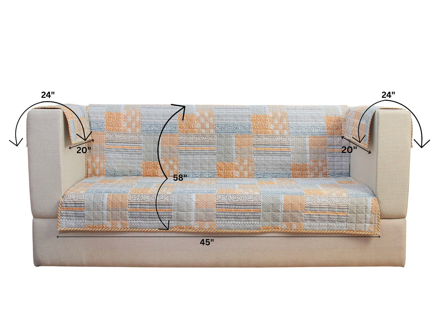 2 Seater Sofa Cover – Stretchable Patchwork Design | Anti-Slip | Washable Sofa Protector