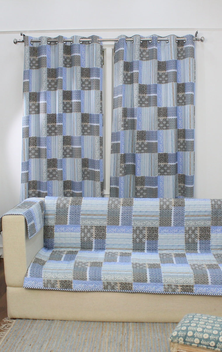 3 Seater Sofa Cover – Cotton  Patchwork Design | Anti-Slip | Washable Sofa Protector
