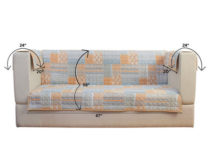 3 Seater Sofa Cover with Patchwork Design | Cotton Blend Sofa Protector