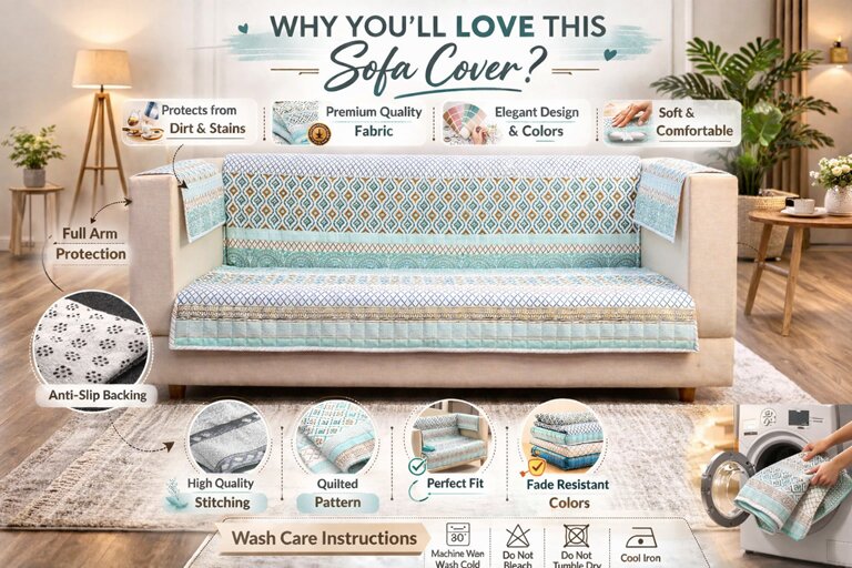 Jaipuri Cotton Printed 3 Seater Sofa Cover – Premium Anti-Slip Fit