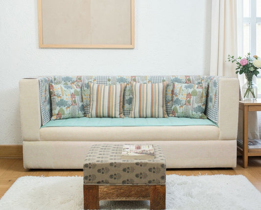 Premium Linen Printed Sofa Back Cover Throw – Pichwai Inspired Decorative Sofa Protector (3 Seater)