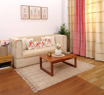 Quilted 3Seater Sofa Cover | Beige Velvet Sofa Protector with Pom Pom Trim | Living Room Slipcover